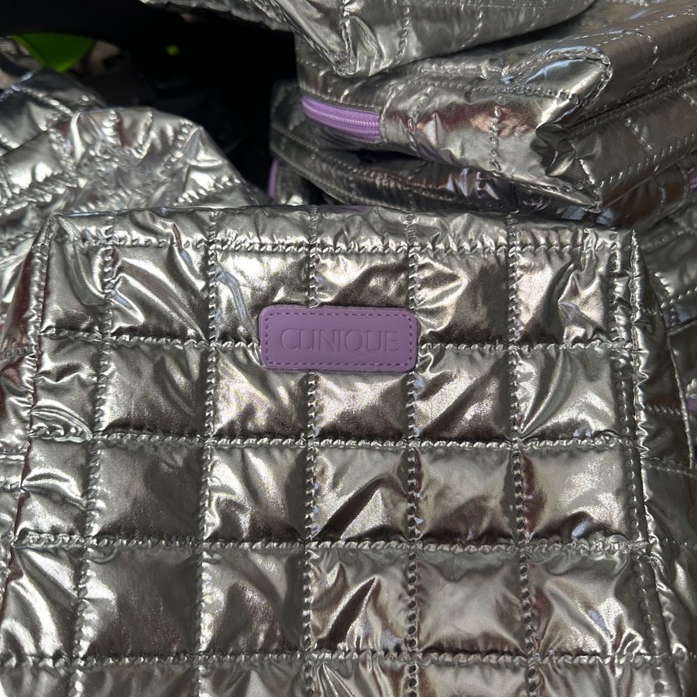 Set of 5 Clinique Silver Quilted Bags
